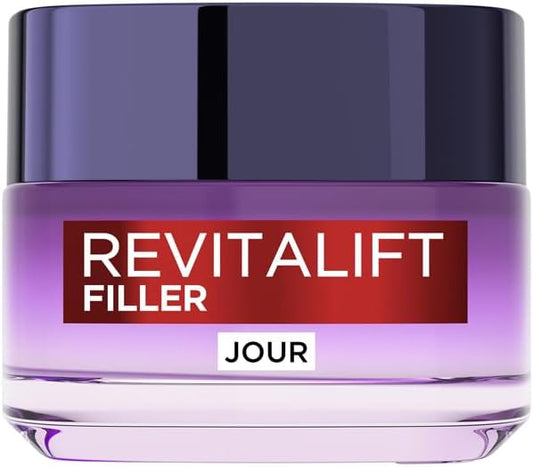 L'Oréal Paris - Soin Anti-Âge Revolumisant - Crème Jour Anti-Rides & Volume - Hydratation & Fermeté - Enrichi en Acide Hyaluronique - Pour Tous Types de Peaux - Revitalift Filler - 50 ml