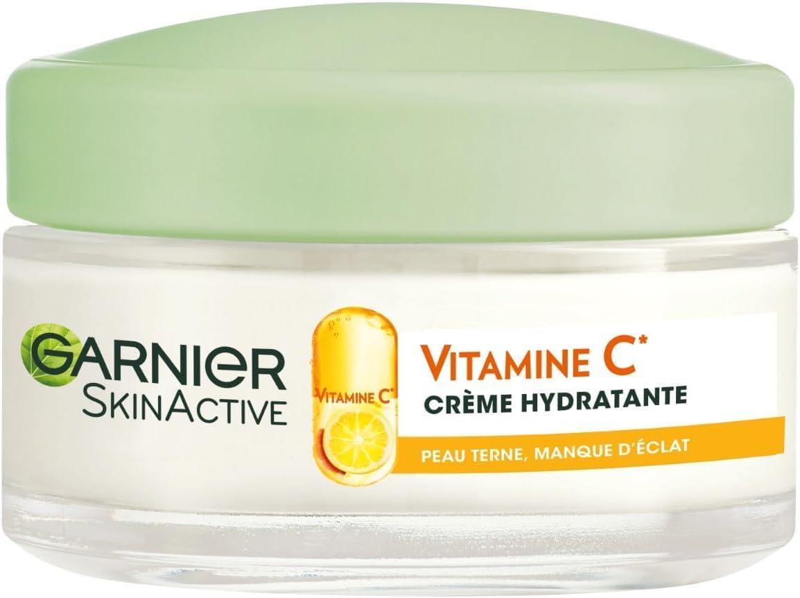GARNIER Skin Active - Crème Hydratante Bio - Hydratation & Éclat - Nourrit, Lisse & Illumine Le Teint - Vitamine C & Agrumes - Vegan & Cruelty Free - Peaux Ternes En Manque D'Éclat - 50 ml