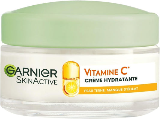 GARNIER Skin Active - Crème Hydratante Bio - Hydratation & Éclat - Nourrit, Lisse & Illumine Le Teint - Vitamine C & Agrumes - Vegan & Cruelty Free - Peaux Ternes En Manque D'Éclat - 50 ml