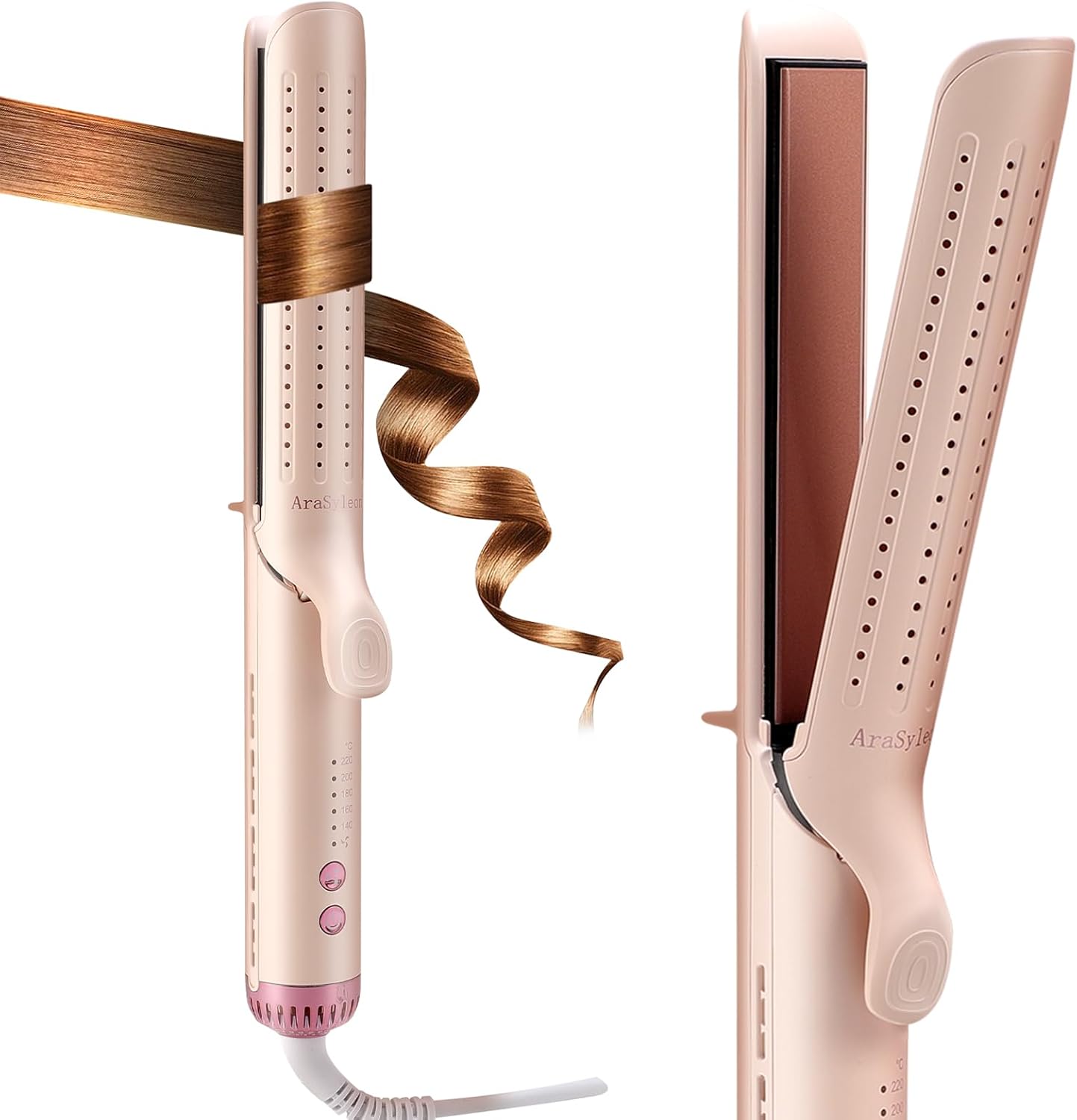 AraSyleon Fer à Lisser & Boucleur 2-en-1 avec Ventilation - Lisseur Professionnel à 5 Températures Réglables (140°C-220°C), Préchauffage Rapide 30s, Plaques Céramiques & Boucleur a Cheveux