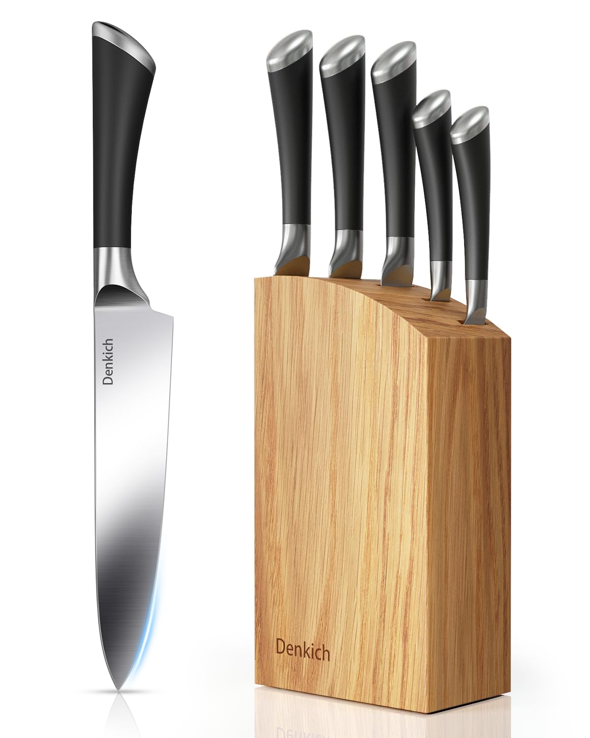 Couteau Cuisine, 7 Pièces Set Couteau Cuisine Tranchant avec Bloc, Lames en Acier Iinoxydable de Haute Qualité et Manches Ergonomiques, Set de Couteaux de Cuisine pour Usage Domicile（Non-bois）