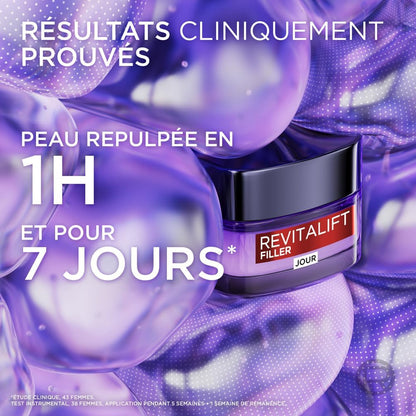 L'Oréal Paris - Soin Anti-Âge Revolumisant - Crème Jour Anti-Rides & Volume - Hydratation & Fermeté - Enrichi en Acide Hyaluronique - Pour Tous Types de Peaux - Revitalift Filler - 50 ml