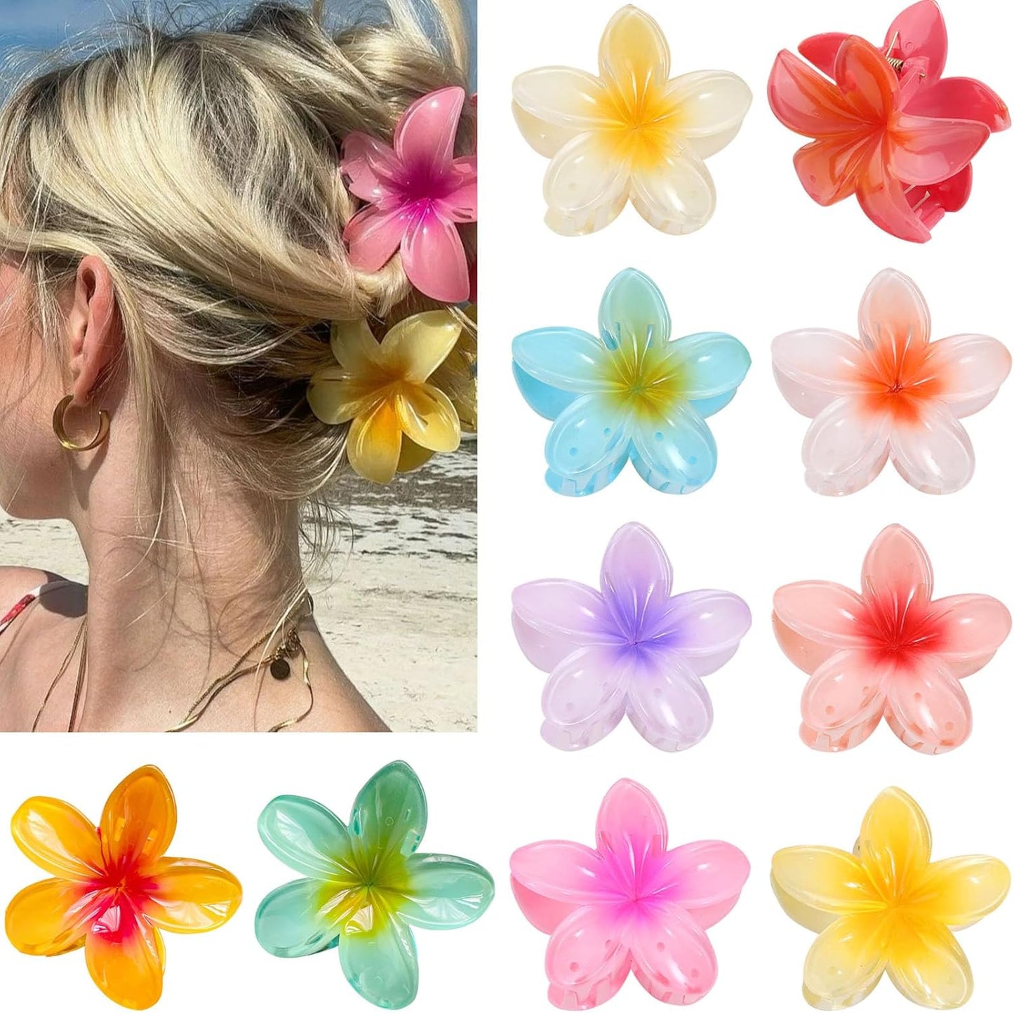 10 Pièces Pinces à Cheveux Fleur, Grandes Pince Cheveux Fleur Antidérapantes pour Cheveux Épais et Fins, Accessoire Cheveux pour Filles et Femmes, 10 Couleurs
