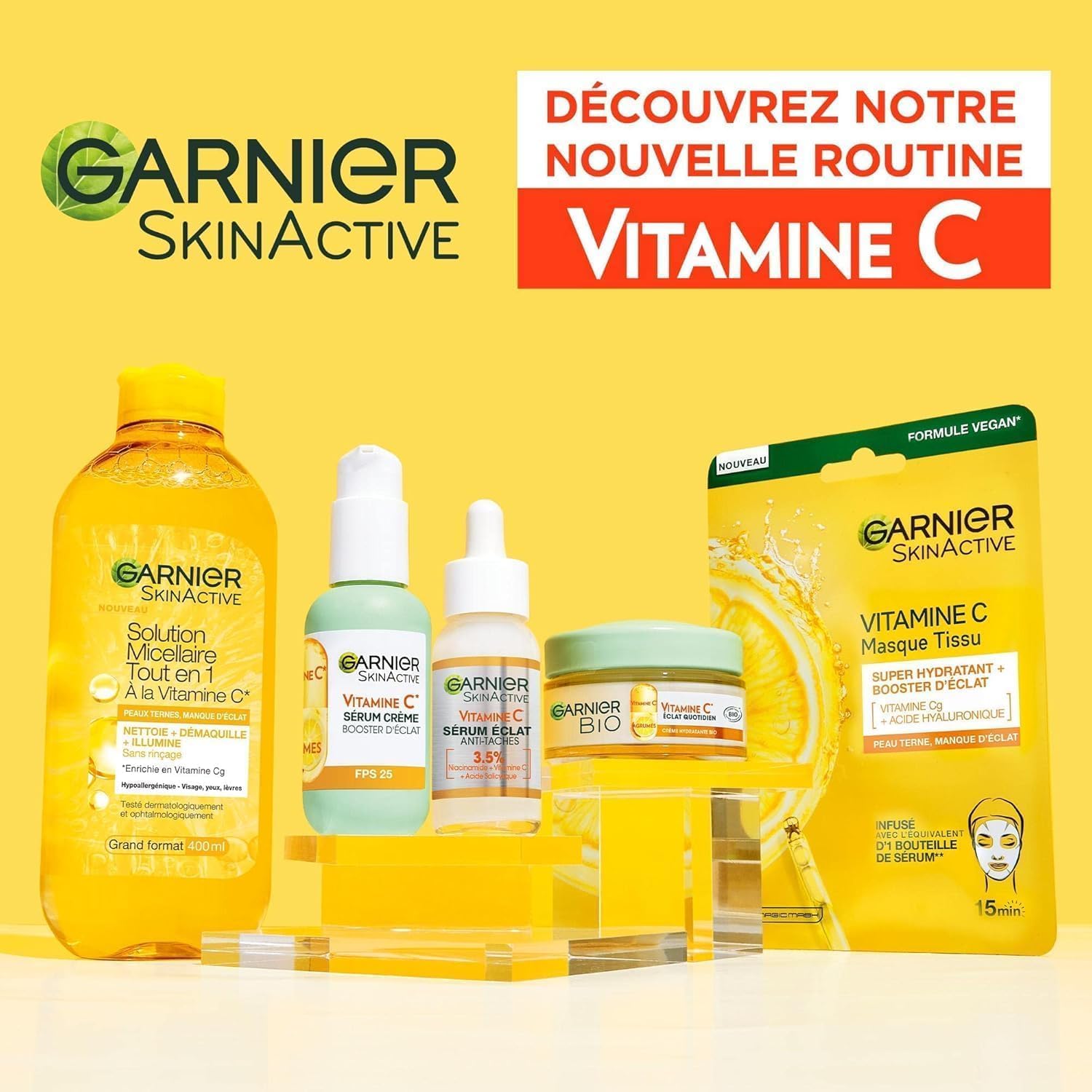GARNIER Skin Active - Crème Hydratante Bio - Hydratation & Éclat - Nourrit, Lisse & Illumine Le Teint - Vitamine C & Agrumes - Vegan & Cruelty Free - Peaux Ternes En Manque D'Éclat - 50 ml