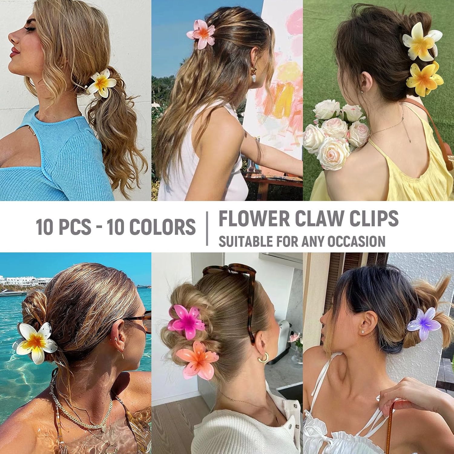 10 Pièces Pinces à Cheveux Fleur, Grandes Pince Cheveux Fleur Antidérapantes pour Cheveux Épais et Fins, Accessoire Cheveux pour Filles et Femmes, 10 Couleurs