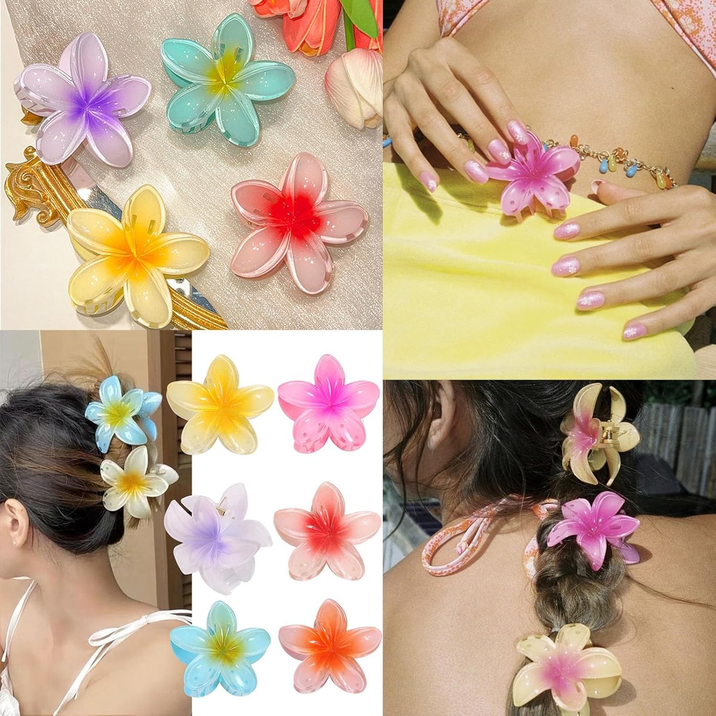 10 Pièces Pinces à Cheveux Fleur, Grandes Pince Cheveux Fleur Antidérapantes pour Cheveux Épais et Fins, Accessoire Cheveux pour Filles et Femmes, 10 Couleurs